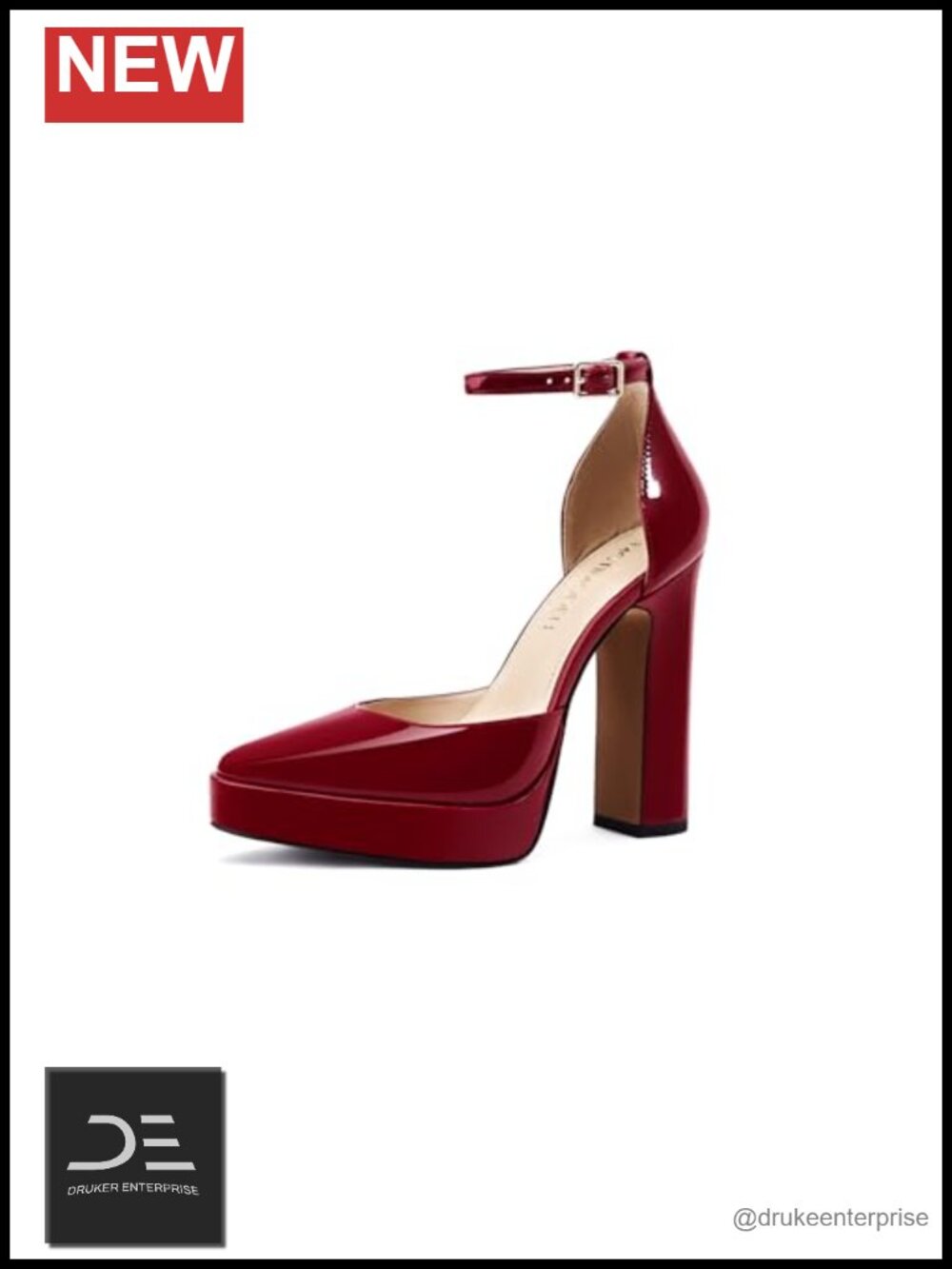 Faux Leather Platform Block Heel Pumps with Ankle Strap for Women